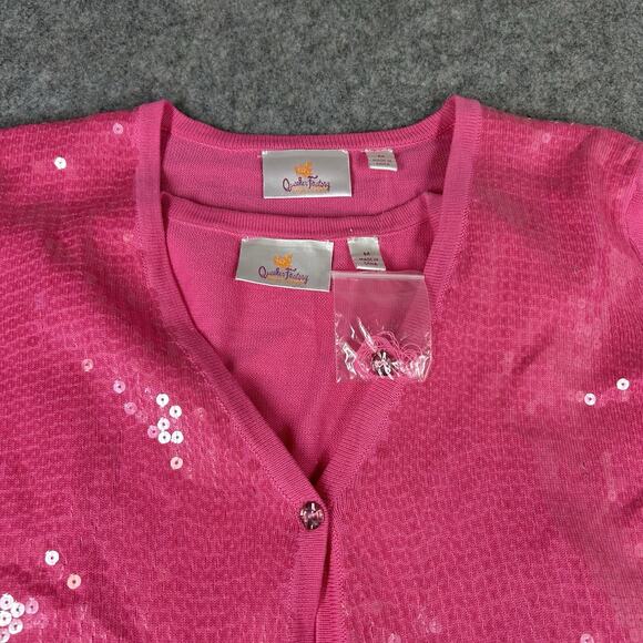 Quacker Factory Sweater Womens Medium Hot Pink Sequin Cardigan And Tank - Picture 4 of 11